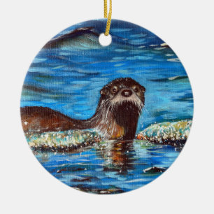Otter in de golven die schilderen keramisch ornament
