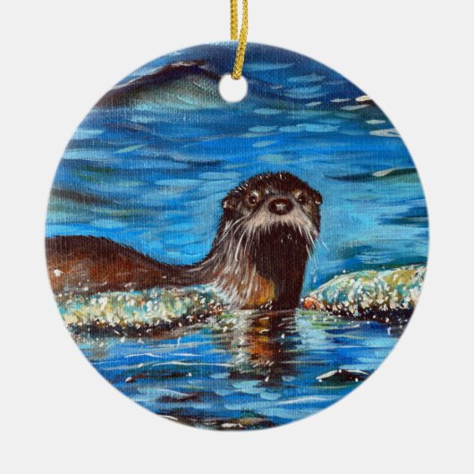 Otter in de golven die schilderen keramisch ornament (Voorkant)