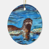 Otter in de golven die schilderen keramisch ornament (Links)
