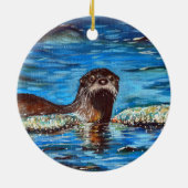 Otter in de golven die schilderen keramisch ornament (Achterkant)