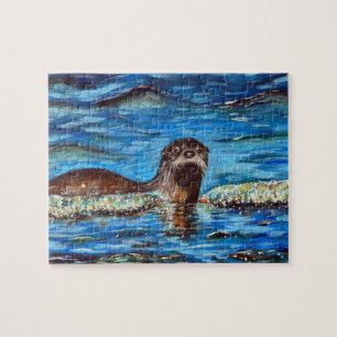 Otter in de golven die schilderen legpuzzel
