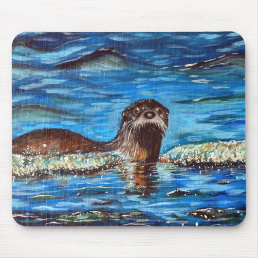 Otter in de golven die schilderen muismat (Voorkant)