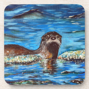 Otter in de golven Schilderij Bier Onderzetter
