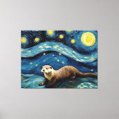 Otter in de Sterrennacht Zee Canvas Afdruk (Voorkant)
