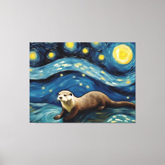 Otter in de Sterrennacht Zee Canvas Afdruk (Voorkant)