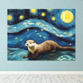 Otter in de Sterrennacht Zee Canvas Afdruk (Insitu (Houten vloer))