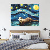 Otter in de Sterrennacht Zee Canvas Afdruk (Insitu (Slaapkamer))
