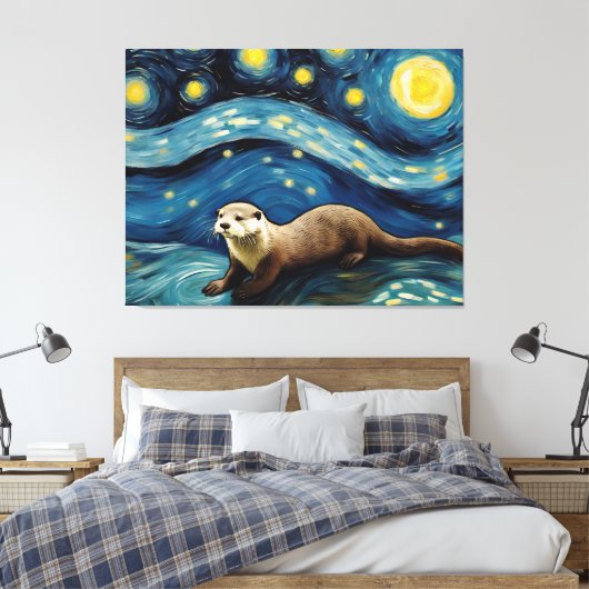 Otter in de Sterrennacht Zee Canvas Afdruk (Insitu (Slaapkamer))