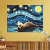 Otter in de Sterrennacht Zee Canvas Afdruk (Insitu (Woonkamer))