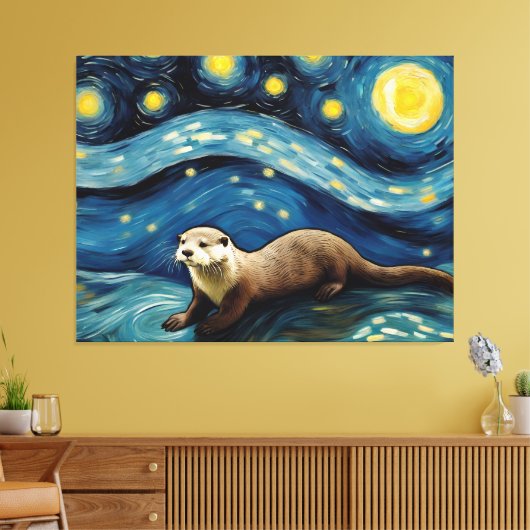 Otter in de Sterrennacht Zee Canvas Afdruk (Insitu (Woonkamer))