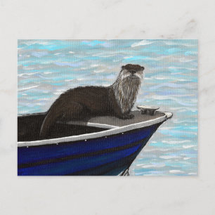 Otter in een boot schilderij briefkaart