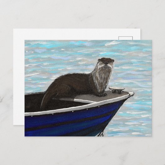 Otter in een boot schilderij briefkaart (Voorkant / Achterkant)