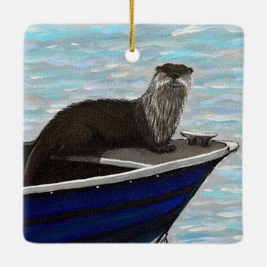 Otter in een boot schilderij keramisch ornament (Achterkant)