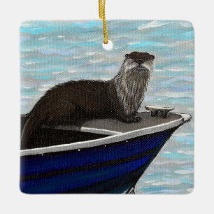 Otter in een boot schilderij keramisch ornament