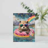 Otter in een donut op een floattrip briefkaart (Staand voorkant)