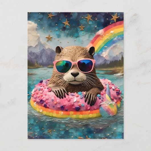 Otter in een donut op een floattrip briefkaart (Voorkant)