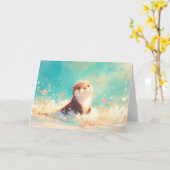 Otter in een fontein van lente kaart (Gele Bloem)