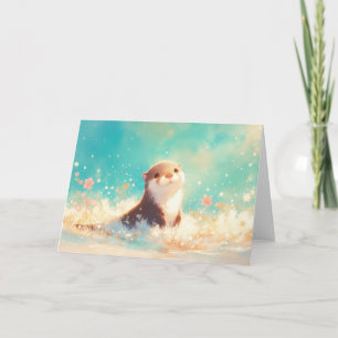 Otter in een fontein van lente kaart