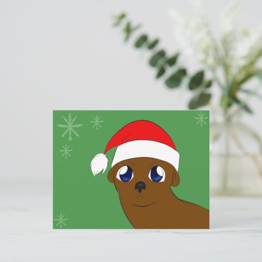 otter in een kerst pet feestdagenkaart (Staand voorkant)