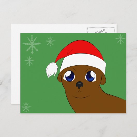 otter in een kerst pet feestdagenkaart (Voorkant / Achterkant)