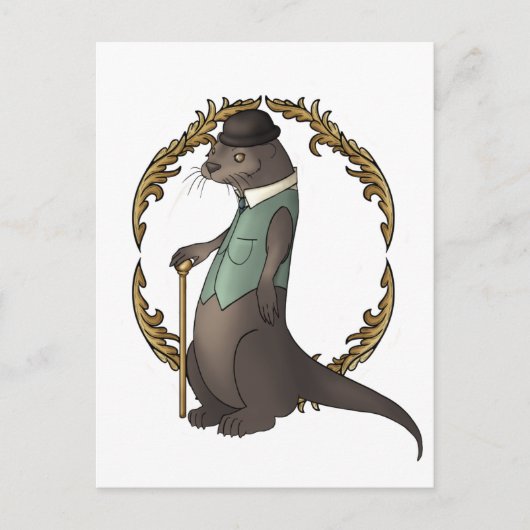 Otter in een Pet met Waistcoat en Bowler Briefkaart (Voorkant)