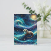 Otter in een Sterrennacht Oceaan Briefkaart (Staand voorkant)