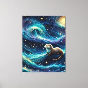 Otter in een Sterrennacht Oceaan Canvas Afdruk