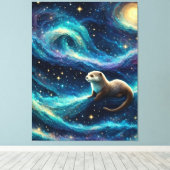 Otter in een Sterrennacht Oceaan Canvas Afdruk (Insitu (Houten vloer))