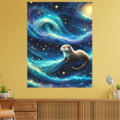 Otter in een Sterrennacht Oceaan Canvas Afdruk (Insitu (Woonkamer))