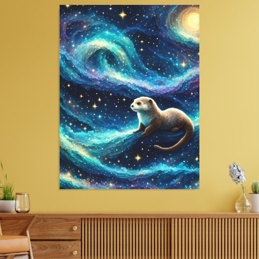 Otter in een Sterrennacht Oceaan Canvas Afdruk (Insitu (Woonkamer))