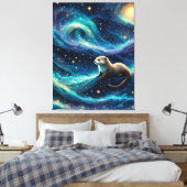 Otter in een Sterrennacht Oceaan Canvas Afdruk (Insitu (Slaapkamer))
