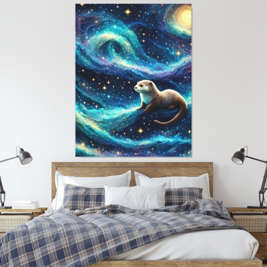 Otter in een Sterrennacht Oceaan Canvas Afdruk (Insitu (Slaapkamer))