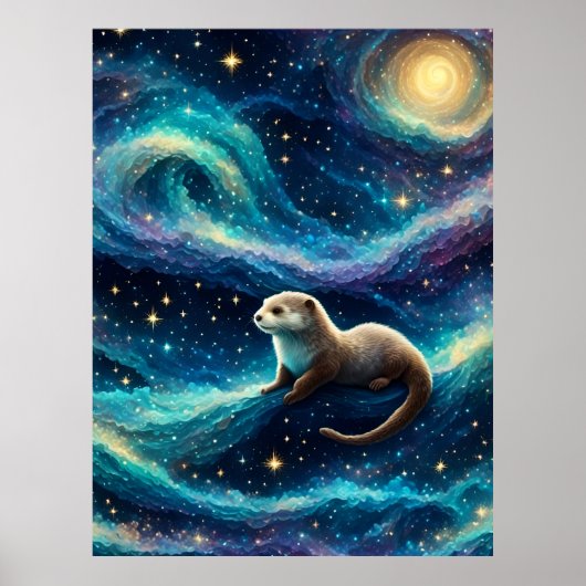 Otter in een Sterrennacht Oceaan Poster (Voorkant)