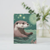 Otter in een Sterrennacht Ocean Sage en Roos Briefkaart (Staand voorkant)