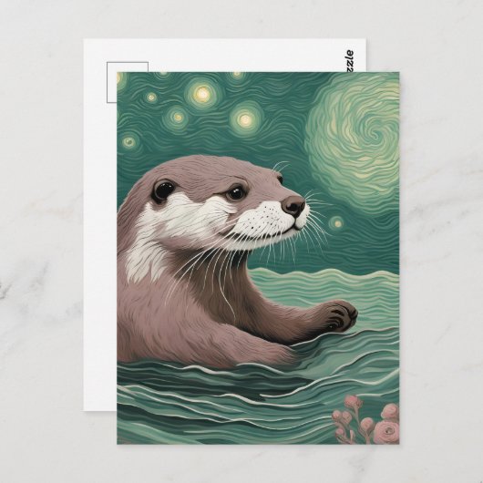Otter in een Sterrennacht Ocean Sage en Roos Briefkaart (Voorkant / Achterkant)