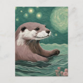 Otter in een Sterrennacht Ocean Sage en Roos Briefkaart (Voorkant)