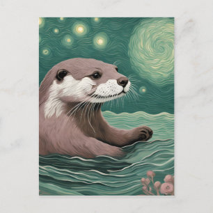 Otter in een Sterrennacht Ocean Sage en Roos Kleur Briefkaart