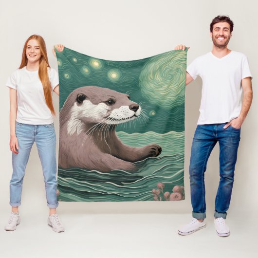 Otter in een Sterrennacht Ocean Sage en Roos Kleur Fleece Deken (In situ)