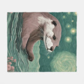 Otter in een Sterrennacht Ocean Sage en Roos Kleur Fleece Deken (Voorkant (Horizontaal))