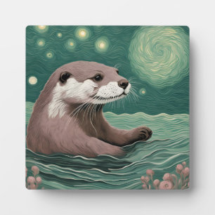 Otter in een Sterrennacht Ocean Sage en Roos Kleur Fotoplaat