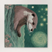 Otter in een Sterrennacht Ocean Sage en Roos Kleur Legpuzzel (Horizontaal)