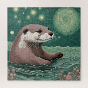 Otter in een Sterrennacht Ocean Sage en Roos Kleur Legpuzzel