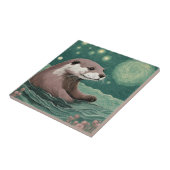 Otter in een Sterrennacht Ocean Sage en Roos Kleur Tegeltje (Zijkant)