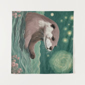 Otter in een Sterrennacht Ocean Sage en Roos Kleur Wandkleed (Voorkant (horizontaal))