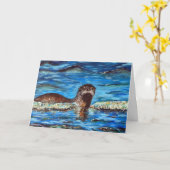 Otter in het Wenskaart van het schilderen van de G Kaart (Gele Bloem)