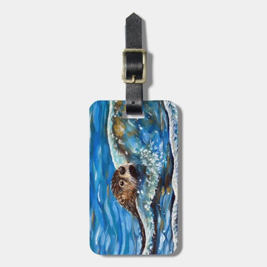 Otter in het Zee Schilderen Bagagelabel (Voorkant verticaal)
