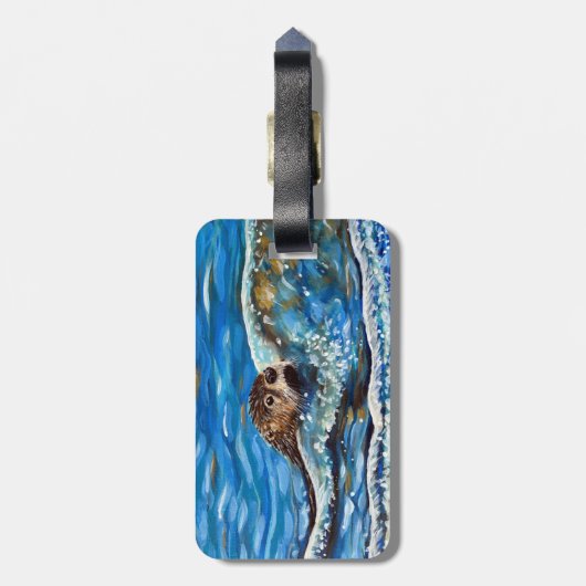 Otter in het Zee Schilderen Bagagelabel (Achterkant verticaal)