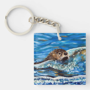 Otter in het Zee Schilderen Sleutelhanger