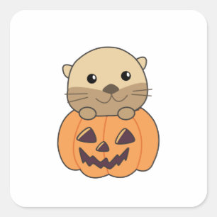 Otter in pompoen Oranje Koalas Halloween Otters Vierkante Sticker