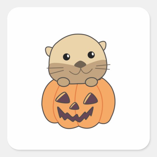 Otter in pompoen Oranje Koalas Halloween Otters Vierkante Sticker (Voorkant)